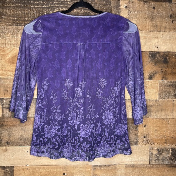 Bebonnie Floral Print V-Neck 3/4 Sleeve Purple Blouse Top Woman's Medium NWT - Picture 3 of 4